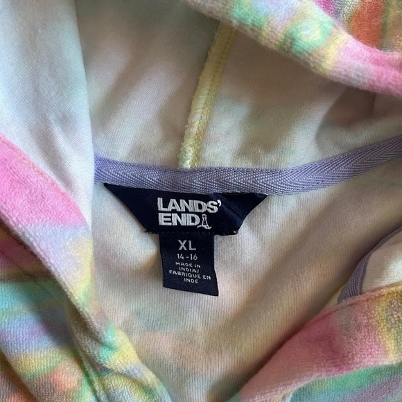 Lands’ End Kids Terry Cloth Tie-Dye Hooded Cover-Up | XL (14–16) - Picture 6 of 8